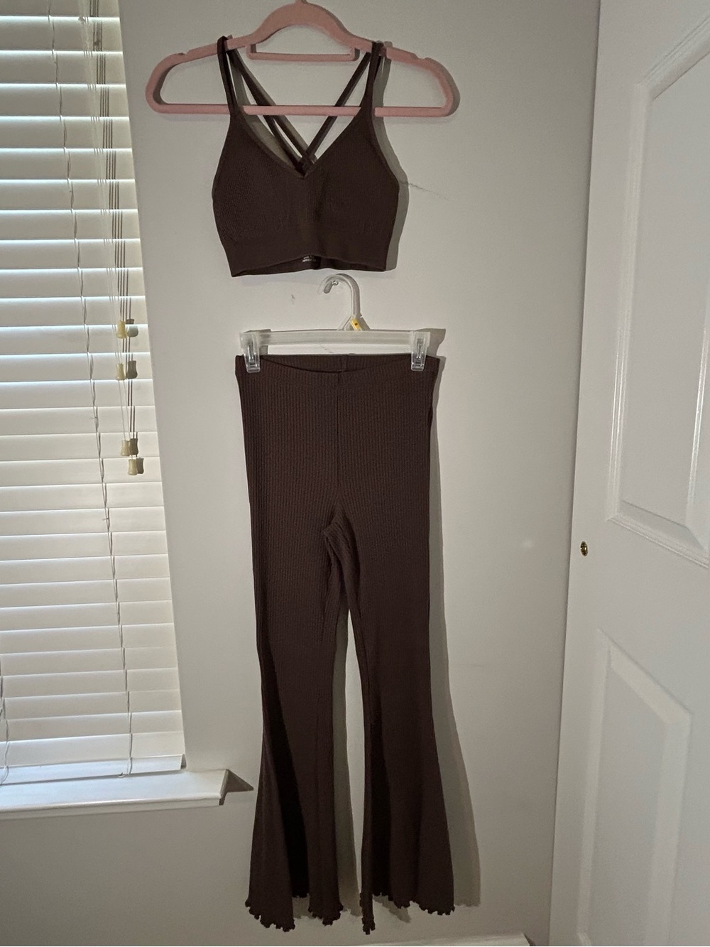 Aerie Brown Two-Piece Set: Padded Bralette & Flare Pants